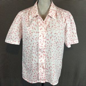Vintage 70s 80s Judy Bond Size 14 Button Down Top Blouse Short Sleeve Patterned